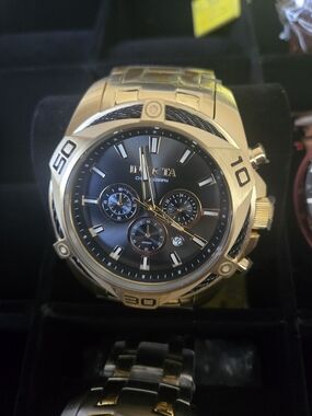 Invicta Gold and Black Chronograph Bracelet Watch